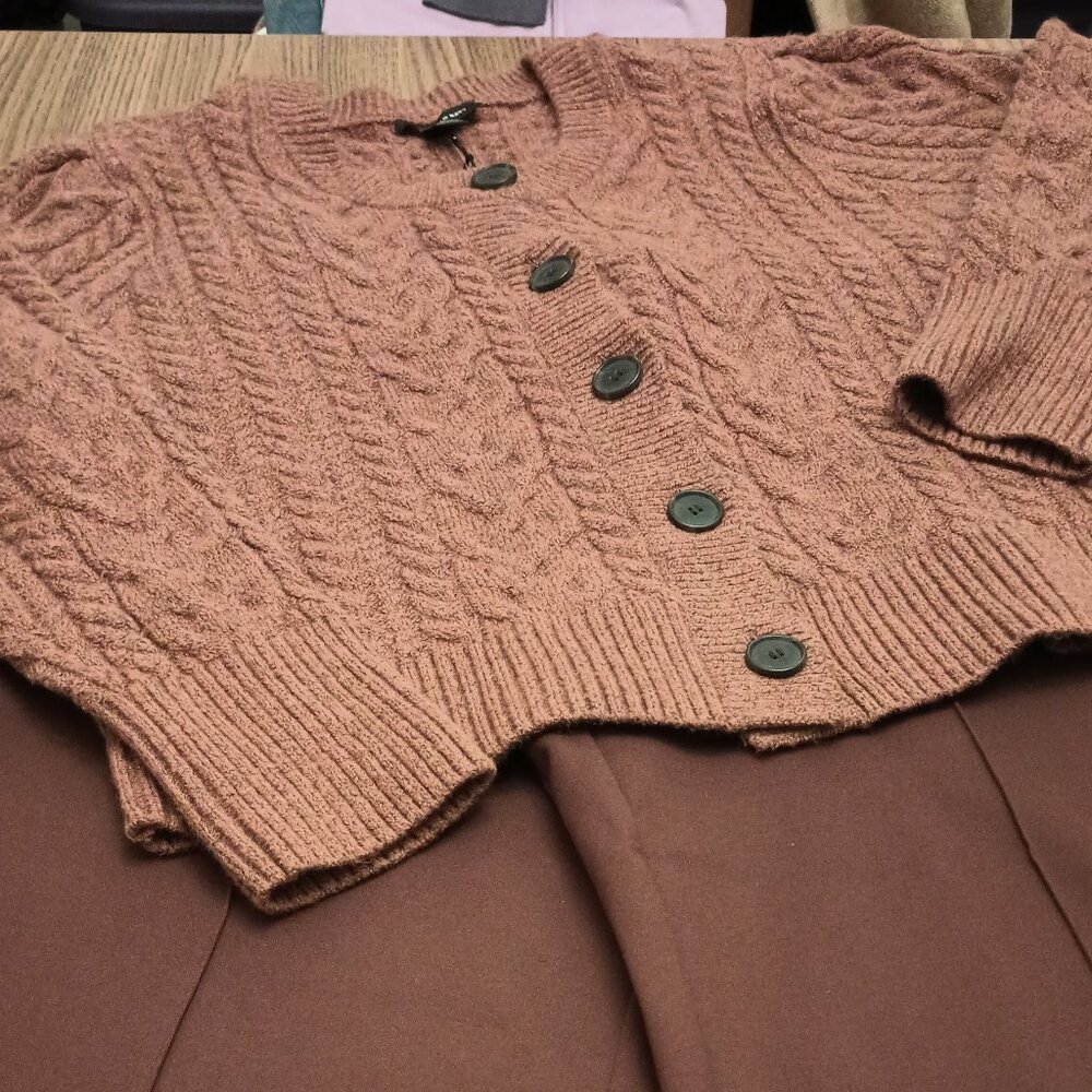 Nordstrom's Something Navy Size XL Rust Cable Knit Cardigan (NWT)